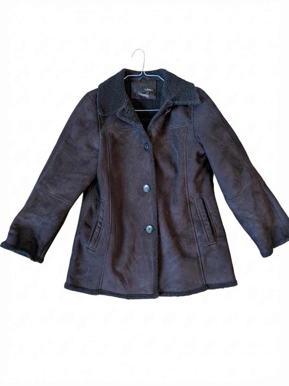 Vintage Y2K Utex Faux Suede Sherpa Lined Pea Coat Jacket Indie Sleaze Grunge S